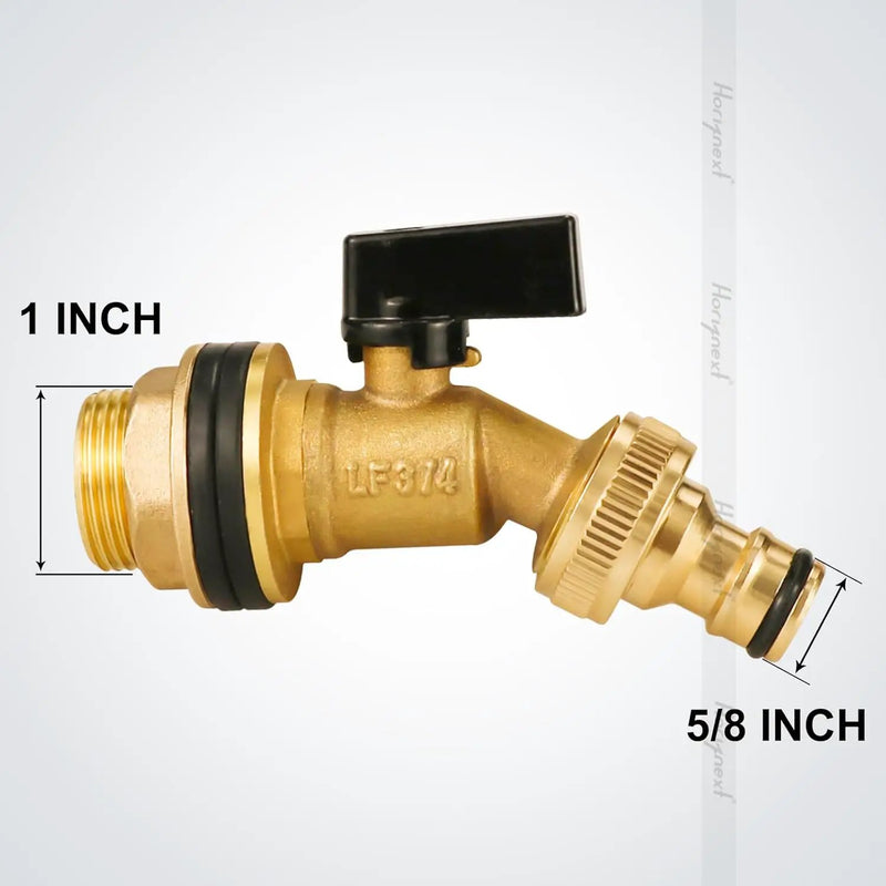 spigot for rain barrel parts kit, brass water barrel spigots accessories for 55 gallon bucket, garden hose connector adapter bulkhead fitting, 1-1/4 inch O.D. thread 5/8 inch barb O.D. by GreenHaven Gardens