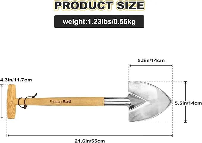 Berry&Bird Perennial Spade, 21.6''Long Trowel for Gardening Root Cutting Tool with Sharp Stainless Steel Blade, Wooden Handle Small Shovel Hand Edger Garden Tool for Planting, Digging & Transplanting by GreenHaven Gardens