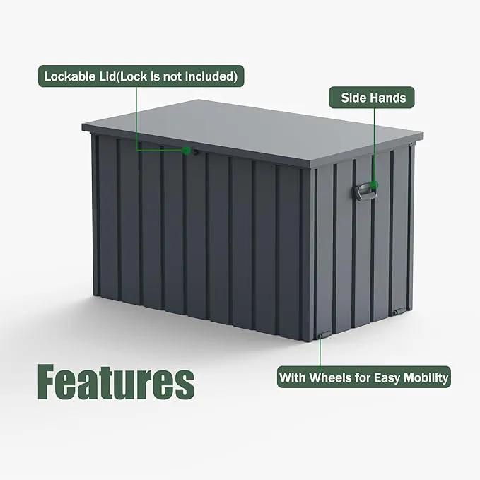 Domi Deck Box 200 Gallon, Waterproof Lockable Steel Outdoor Storage Container for Outside Cushions, Garden Tools and Pools Equipment(Gray) by GreenHaven Gardens