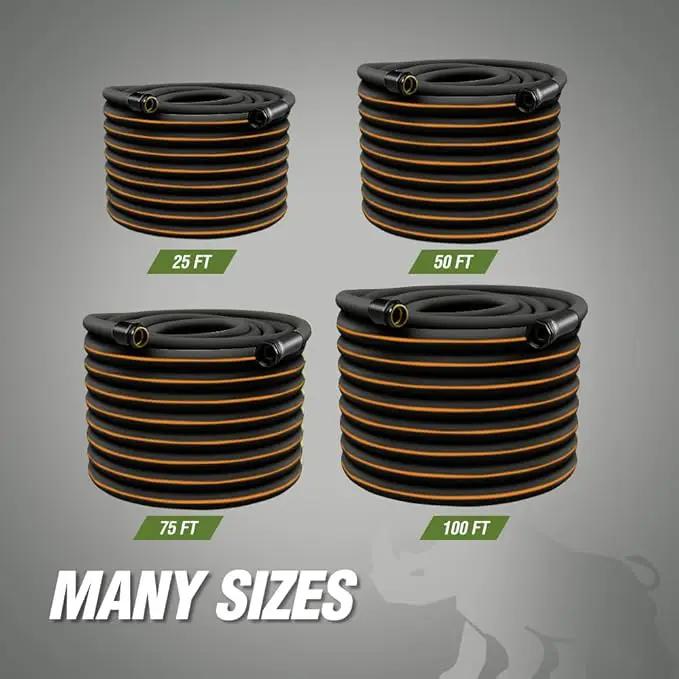 Rugged Rhino Heavy Duty Flexible Light Weight Garden Hose, 50ft x 5/8in, 4 Layer Leakproof Outdoor Gardening Tools, Watering Supplies, Powerful Water Pressure for Lawn, Flowers, Black Orange by GreenHaven Gardens