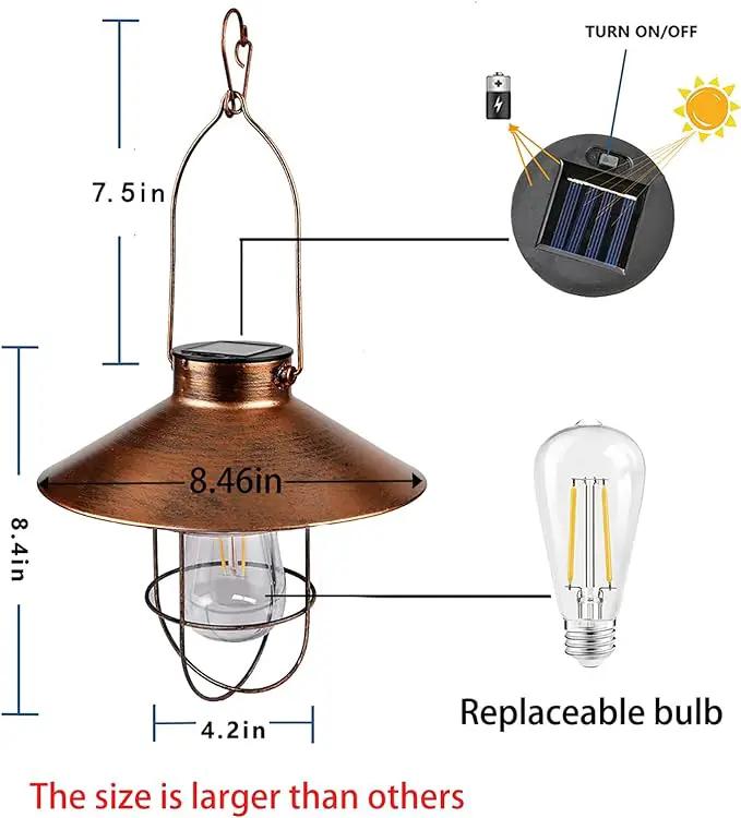 pearlstar Solar Lantern Outdoor Hanging Light Metal Farmhouse Solar Lamp with Warm White Edison Bulb Design for Garden Yard Patio Porch Decor (Brushed Copper) by GreenHaven Gardens