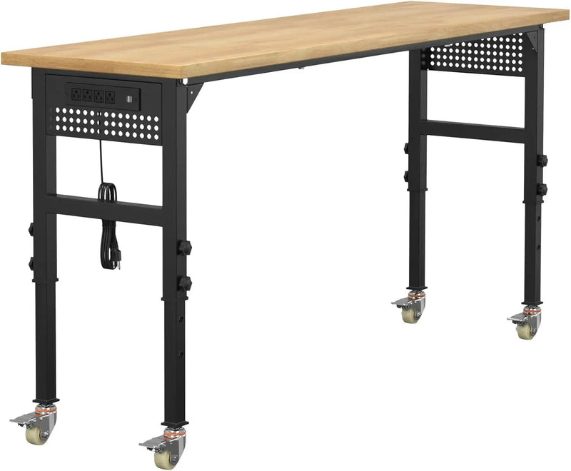 70" Adjustable Workbench,Heavy-Duty Work Table,3000 LBS Load Capacity Hardwood Workstation Outlets with Power Strips, Drawers and Wheels,for Workshop, Garage by GreenHaven Gardens