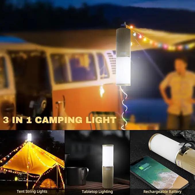 Camping Lantern with 49.2FT String, 2 in 1 Outdoor RGB String Lights with 4 Modes & 5 Modes Rechargeable Camping Lamp IPX4 Waterproof Portable LED Tent Light for Outdoor Yard Garden Decoration by GreenHaven Gardens