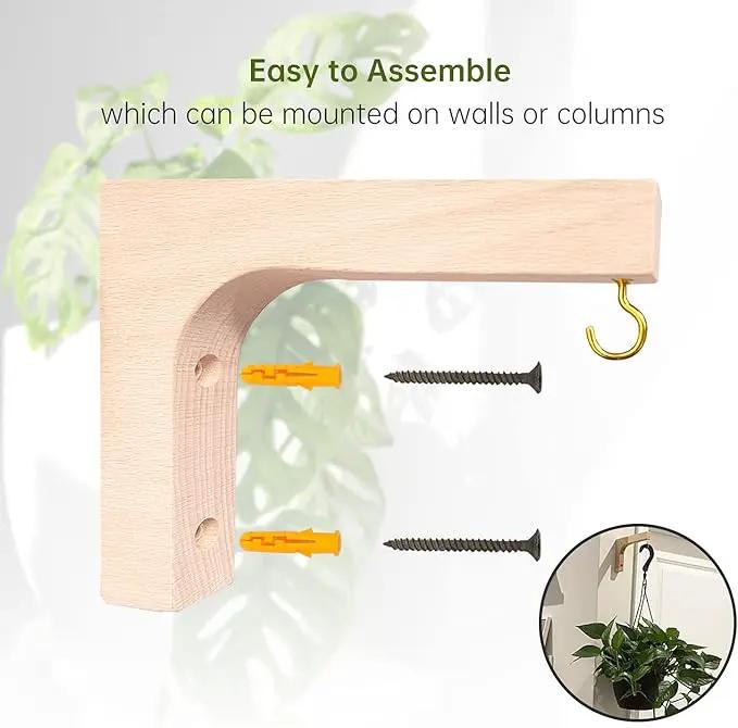 Jantens 2 Pack Hanging Plant Hook, Plant Hangers Indoor, Wooden Hanging Basket Hooks for Indoor Flower Baskets Pot Wind Chime Lanterns Planter by GreenHaven Gardens