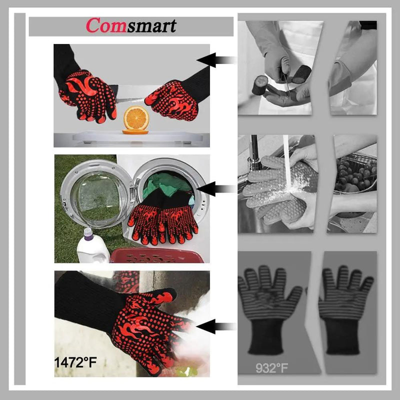 Comsmart BBQ Gloves, 1472 Degree F Heat Resistant Grilling Gloves Silicone Non-Slip Oven Gloves Long Kitchen Gloves for Barbecue, Cooking, Baking, Cutting by GreenHaven Gardens