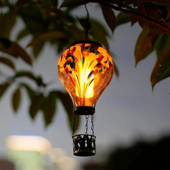 Starsoul Hot Air Balloon Solar Lantern Tie-Dye Style Glass Outdoor Hot Air Balloon Solar Flickering Flame Light Waterproof Hanging Lantern for Garden Yard Patio Decor by GreenHaven Gardens