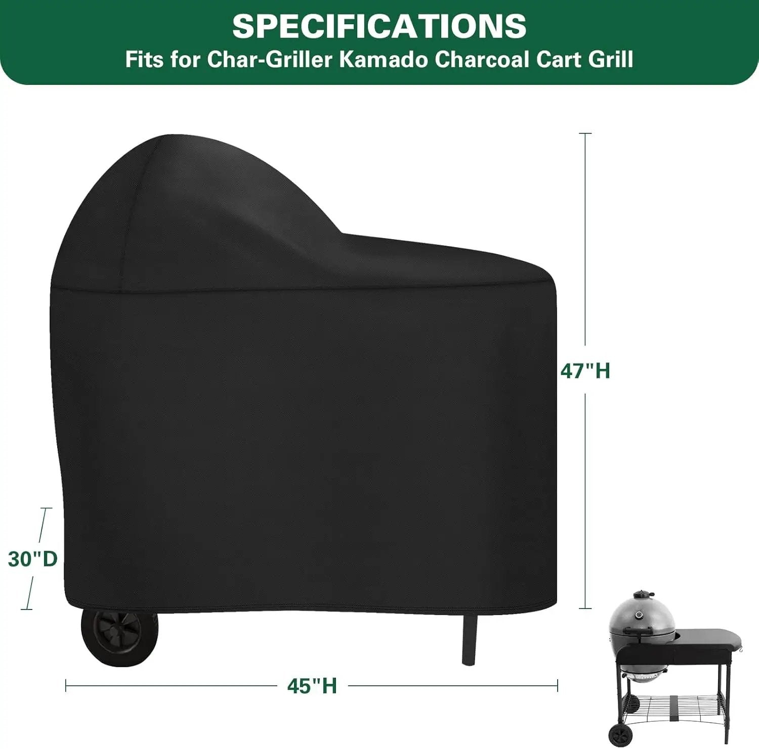 Grill Cover Fits for Char-Griller AKORN Kamado Grill with Cart, 600D Heavy Duty BBQ Grill Cover Charcoal Grill Cover Waterproof Outdoor Grilling Cover, Model 6555 by GreenHaven Gardens