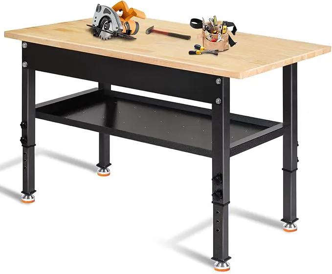 48"/60'' Adjustable Workbench, Rubber Wood Work Bench Heavy-Duty with Partition,2000 LBS Load Capacity Hardwood Work Table for Garage, Workshop, Home, Office, Easy Assembly (w/partition,48'') by GreenHaven Gardens