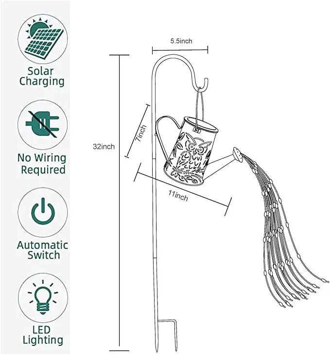 Solar Watering Can with Cascading Lights - Large Waterfall Lights Garden Decor, Owl Shape Solar Hanging Lantern Outdoor Waterproof , 96 LEDs String Light Flashing for Patio,Lawn,Garden,Pathway by GreenHaven Gardens