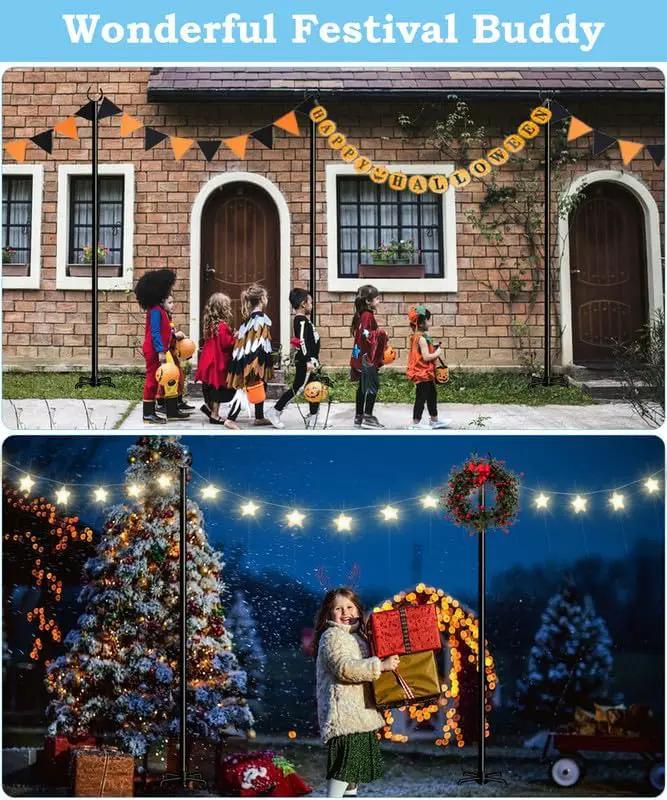 String Light Pole Stand for Outdoor String Lights Hanging, Use for Backyard, Garden, Patio, Party, Festival, Wedding, Picnic, 10FT, Matte, 3 Poles by GreenHaven Gardens