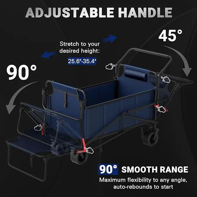 LEVELEVE Heavy Duty Folding Wagon - 2-in-1 Collapsible Cart, 650lb Capacity, All-Terrain Wheels w/Brakes & Side Pockets (Blue) by GreenHaven Gardens