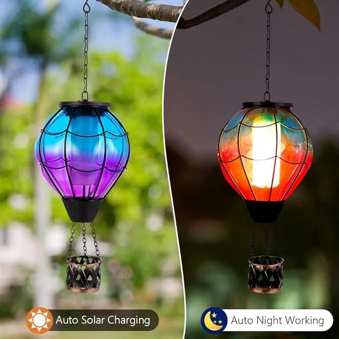 Solar Hot Air Balloon Lantern with Flame Flickering LED Glass Hot Air Balloon Solar Lanterns Outdoor Waterproof Hanging Lights for Patio,Porch,Yard,Garden Decor Mother Day Gifts for Women by GreenHaven Gardens