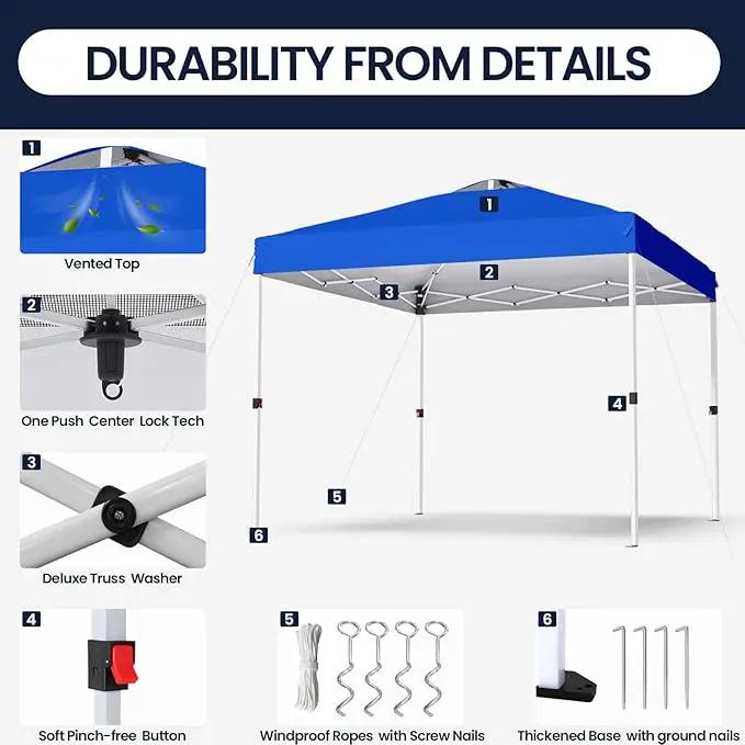 Shades 10x10 Pop Up Canopy with One Push Setup,Heavy Duty Beach Tent with Wheels for Easy Moving, Sun Shelter for Parties,Events, Outdoor Gazebo with 420D Coated Waterproof Blue Fabric by GreenHaven Gardens