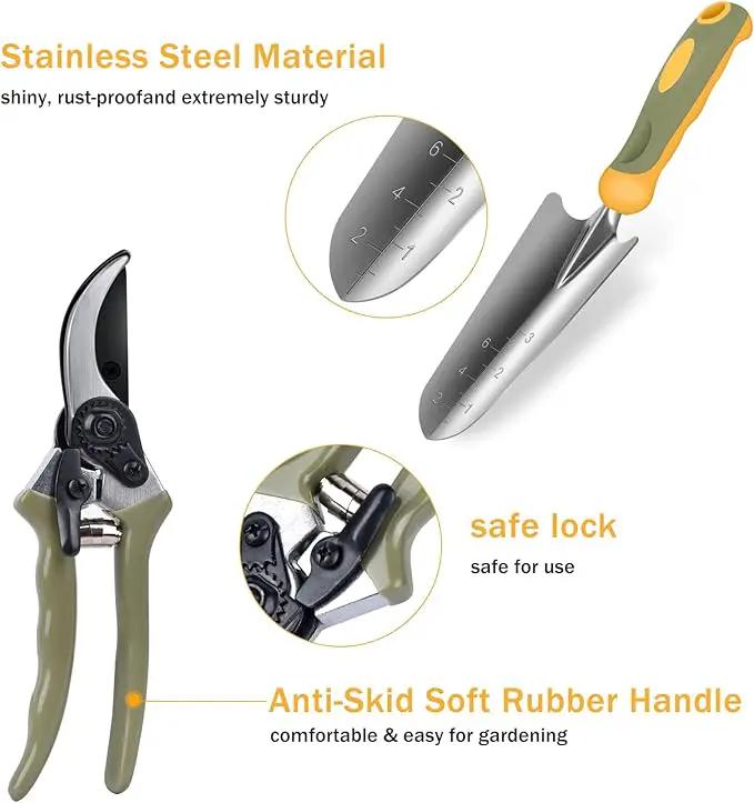 Garden Tool Set, WisaKey 9 Piece Stainless Steel Heavy Duty Gardening Hand Tools with Handle, Durable Garden Tool Bag, Gardening Gifts for Women and Men White Elephant Gifts by GreenHaven Gardens