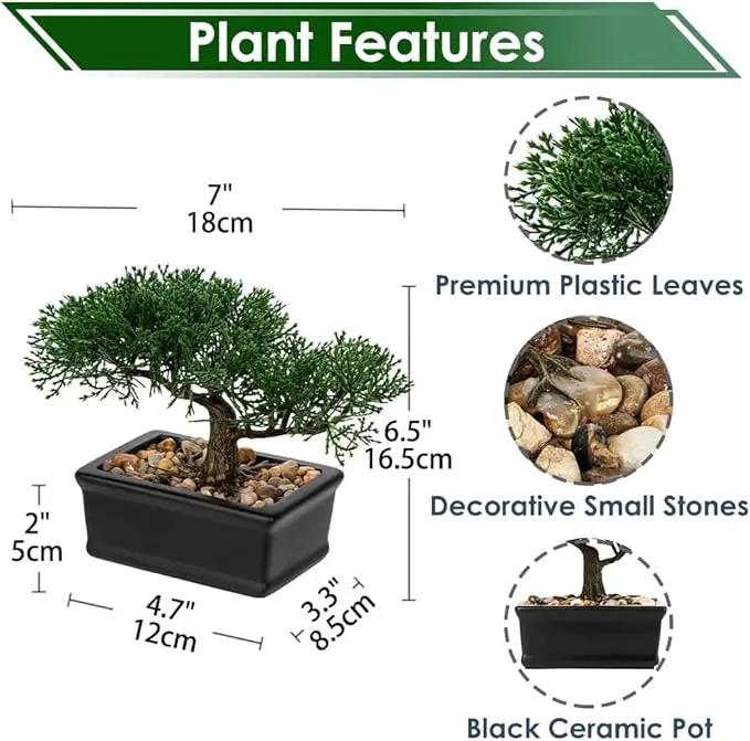 Artificial Bonsai Tree Juniper Faux Plants Indoor Fake Plants Decor with Ceramic Pots for Home Table Office Desk Bathroom Shelf Bedroom Living Room Farmhouse Decoration by GreenHaven Gardens