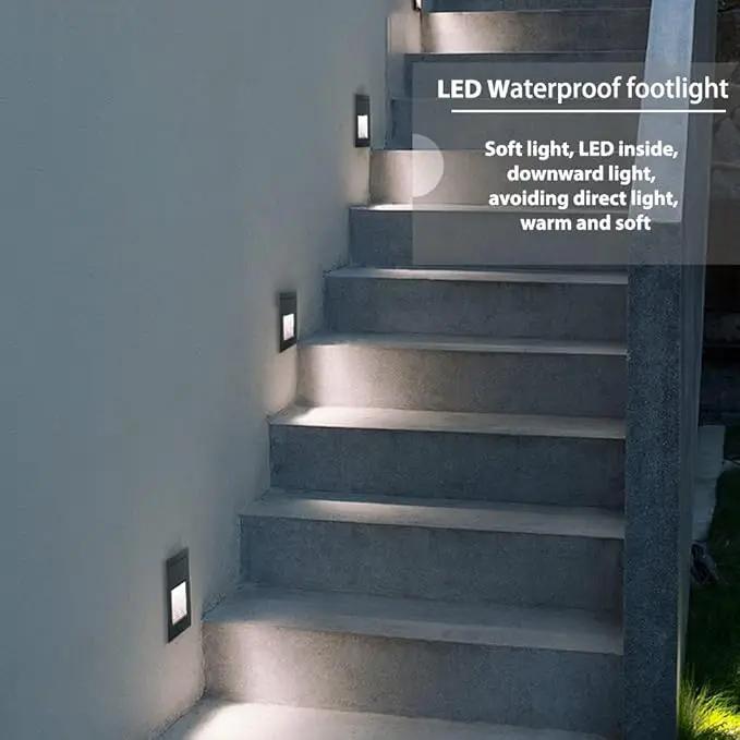 4Pack 3W LED Recessed Wall Light, 85-230V Step Lights Cool White 6000K, IP65 Waterproof Stair Light Staircase Light lamp, Inside Outside Garden Balcony Corridor, Aluminum, 120V Grey by GreenHaven Gardens