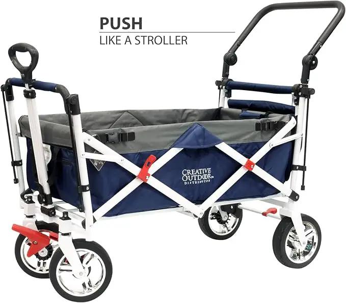 Creative Outdoor Collapsible Stroller Wagon with Seat Belts & Adjustable Handle – Foldable Utility Cart with Removable Canopy for Kids, Gear & Travel – Ideal for Beach, Park & Outdoor Fun - Navy Blue by GreenHaven Gardens