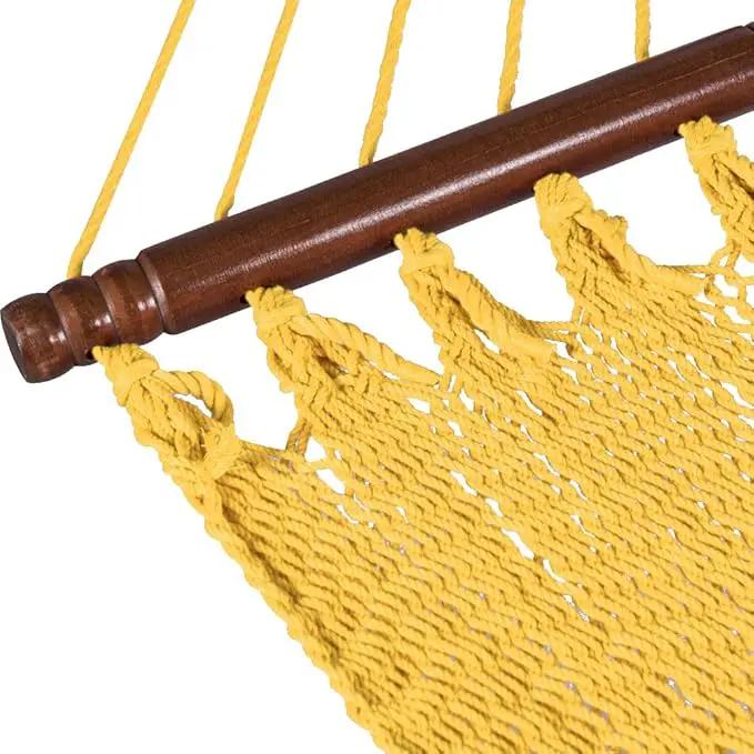 Lazy Daze Hammocks 10.5 FT Double 2 Person Caribbean Rope Hammock, Hand Woven Polyester Hammock with Spreader Bars, for Outside Outdoor Backyard Patio Poolside,450 LBS Capacity, Yellow by GreenHaven Gardens