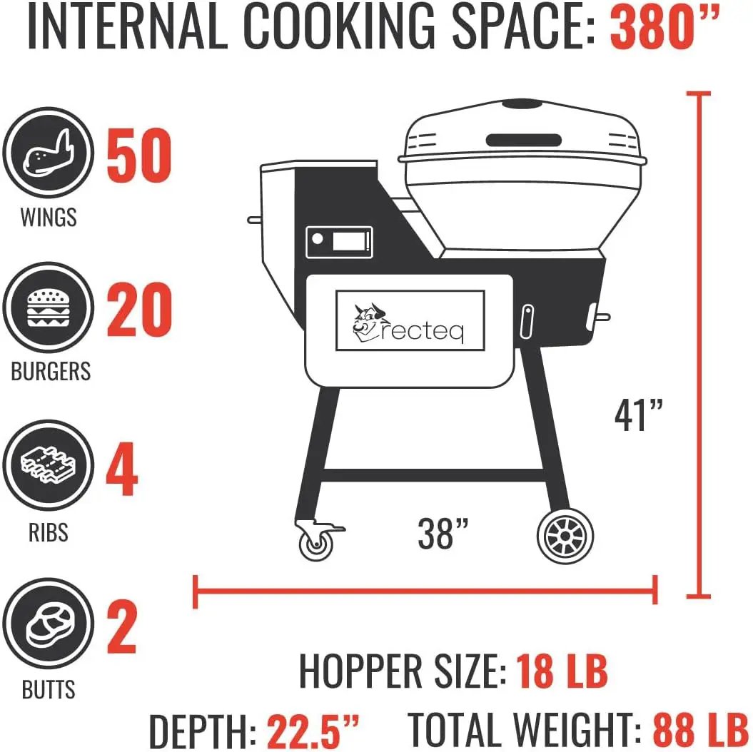 recteq Pellet Grill RT-B380X Bullseye Deluxe + Searing Essentials Bundle, WiFi Enabled Electric Pellet Smoker Grill, Wood Pellets, BBQ Outdoor, Smoke, Sear, and More by GreenHaven Gardens