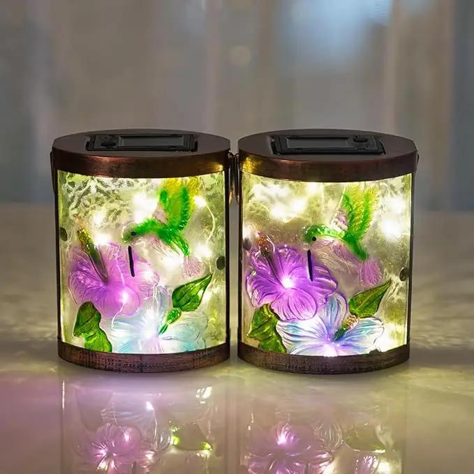 Starsoul 2 Pack Hanging Solar Lantern Outdoor Waterproof Glass Hummingbird Decorative Solar Lights for Outside Garden Yard Table Patio Decor by GreenHaven Gardens