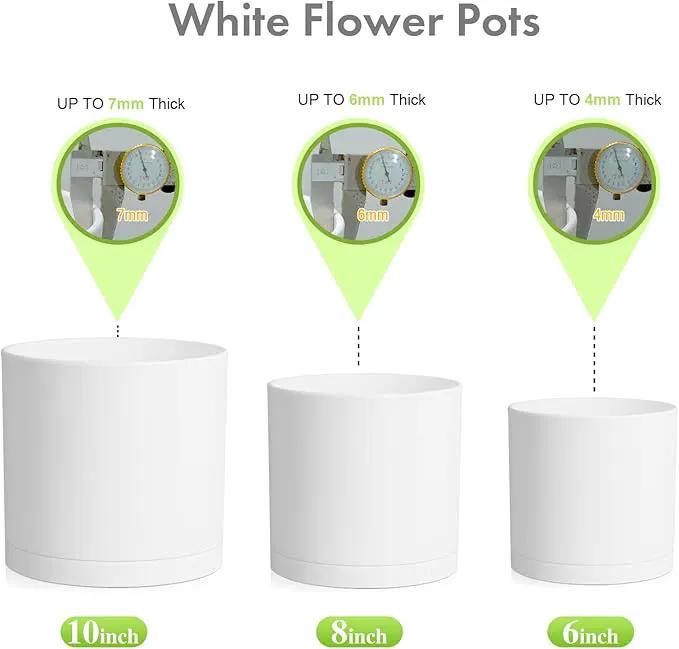 10/8/6 inch Deep Flower Pots, 3 Pack Cylinder Tall Plant Pots for Outdoor Indoor Plants, Large Decorative Plastic Planters with Drainage Holes and Saucers for Garden House Plants, White by GreenHaven Gardens