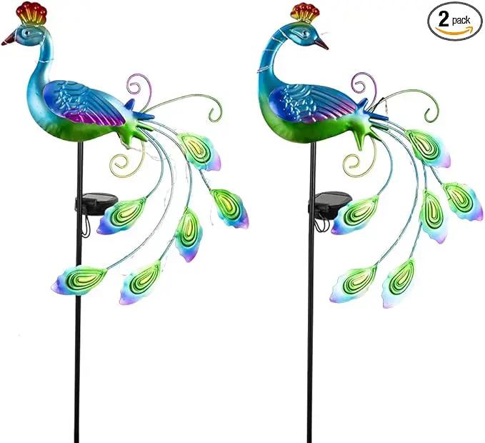 DREAMSOUL 2 Pack Peacock Solar Lights Outdoor Waterproof, Metal Outdoor Solar Lights for Yard Garden Peacock Decor by GreenHaven Gardens