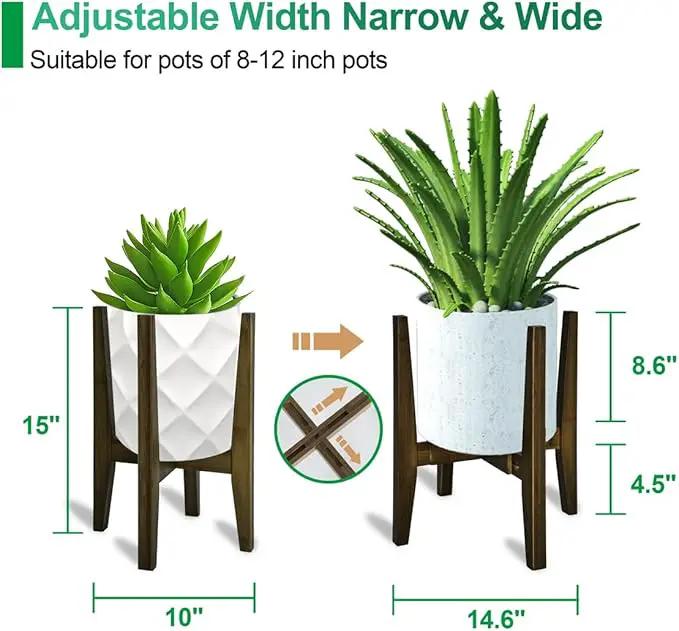 Plant Stand Indoor, Bamboo Plant Shelf, Adjustable Corner Plants Flower Holders Single Floor Plant Stand, Fits 8 to 12 Inches Pots,(Pot & Plant Not Included)(walnut) by GreenHaven Gardens
