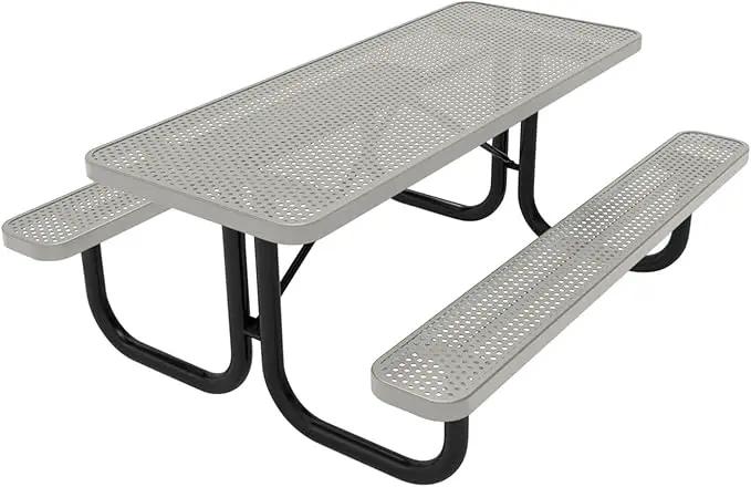 Coated Outdoor Furniture Heavy-Duty Portable Outdoor Picnic Table, Thermoplastic Coated Punched Steel Commercial-Grade Patio Dining Furniture Made in America (6ft Rectangular, Grey) by GreenHaven Gardens