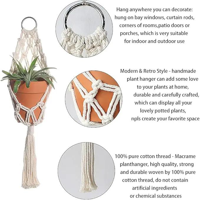 Boho Macrame Plant Hangers - Handmade Hemp Rope Hanging Baskets for Indoor Plants with Ceiling Hooks, Bohemian Home Decor Outdoor Wall Art by GreenHaven Gardens