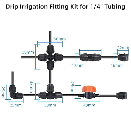 Drip Irrigation Fittings for 1/4 inch Tubing (0.16" ID x 0.28" OD), 20 Pcs Anti-Drop Locked Barbed Reducing 4-Way Coupling for Drip Line Connectors by GreenHaven Gardens