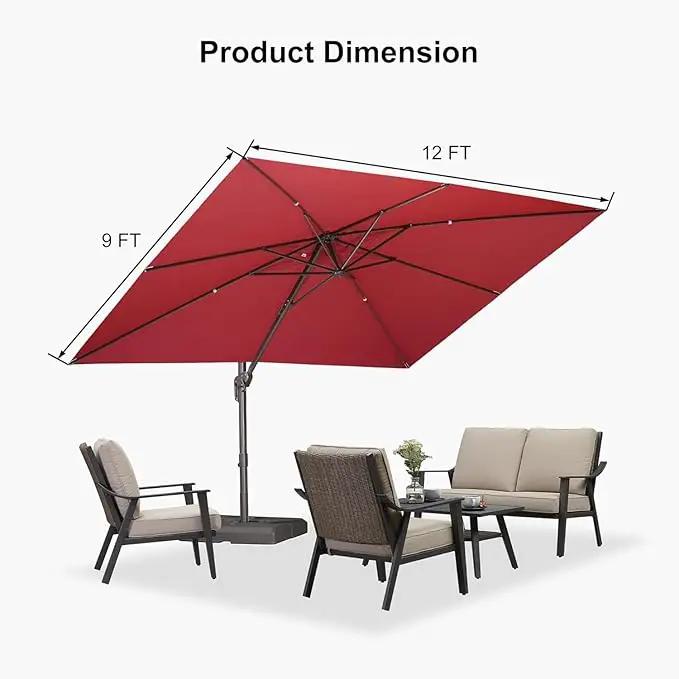 PURPLE LEAF 9' X 11.5' Rectangle Cantilever Umbrella Patio Umbrella Outdoor Aluminum Offset Hanging Umbrella with 360-degree Rotation for Pool Garden Backyard Deck, Terra by GreenHaven Gardens