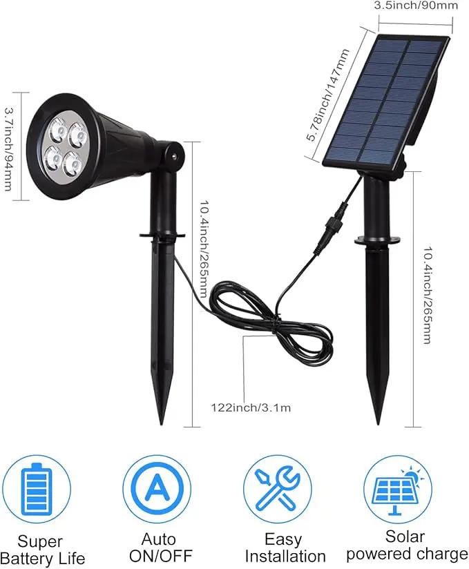 Solar Powered LED Spot Light, T-SUNUS 2 in 1 Installation Separated Panel and Light, IP65 Waterproof Outdoor Landscape Security Lighting for Patio,Yard,Garden,Driveway,Stair (2Pack White-6000K) by GreenHaven Gardens