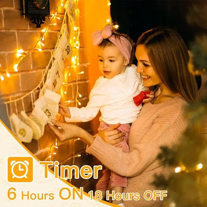 Ollny String Lights Indoor 200LED 60FT, Warm White Connectable Plug in LED Outdoor Light, 8 Modes Waterproof Timer Christmas Lights for Outside Bedroom House Party Wedding Camping by GreenHaven Gardens