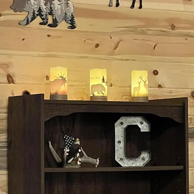 Flickering Flameless Candles with 6H Timer, LED Warm Light Pillar Candles Battery Operated Real Wax with Hemp Rope, Deer, Moose, Bear, Home Table Decoration for Wedding Party by GreenHaven Gardens
