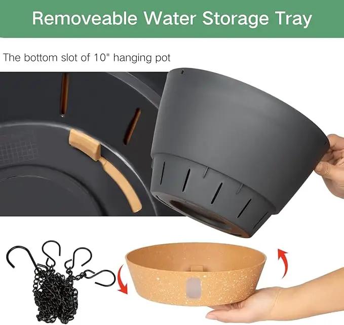 QCQHDU 2 Pack 10 inch Hanging Planters for Indoor Plants, Outdoor Hanging Baskets, Self Watering Pots with Drainage Holes & Removable Tray (Dark Grey, 10 inch) by GreenHaven Gardens