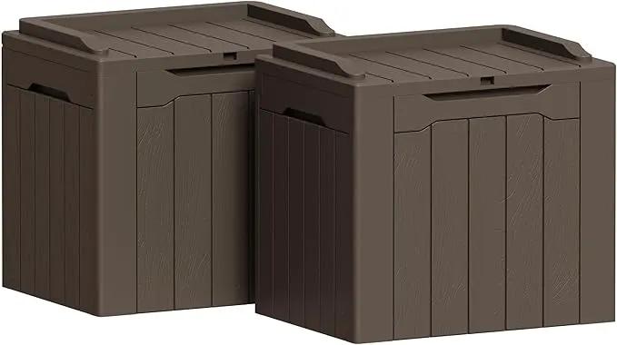 Greesum 31 Gallon Deck Box for Outside, All Weather Outdoor Storage Boxes for Patio Furniture Set, Package Delivery Box, Garden Tools, Brown(Set of 2) by GreenHaven Gardens