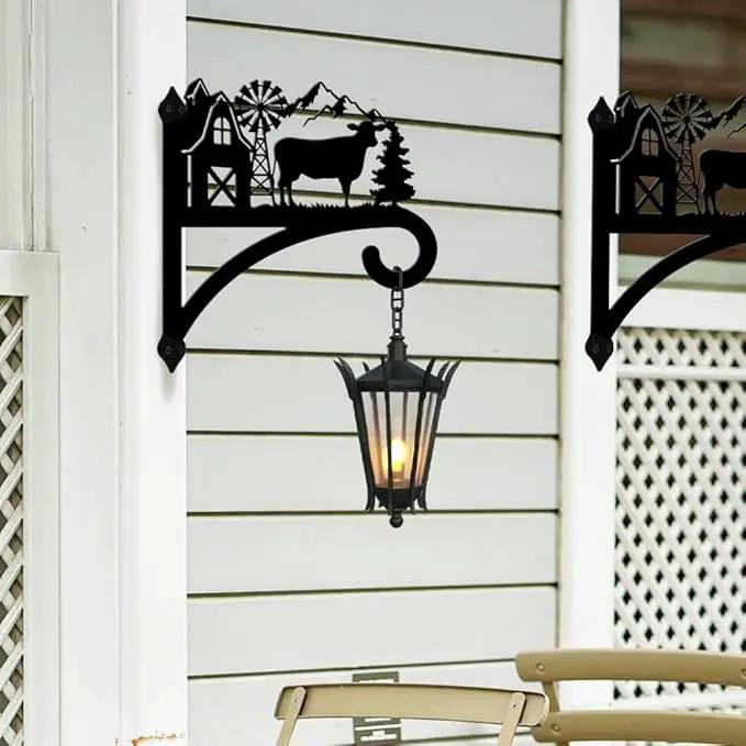 peacoblue Iron Plant Hangers Hooks for Outdoor Indoor Hanging Plants Flower Fern Pots Lantern Bird Feeder,11.8"x13.6" Weather Resistant Metal Wall Holder for Porch Garden Farmhouse(Farm Cow) by GreenHaven Gardens