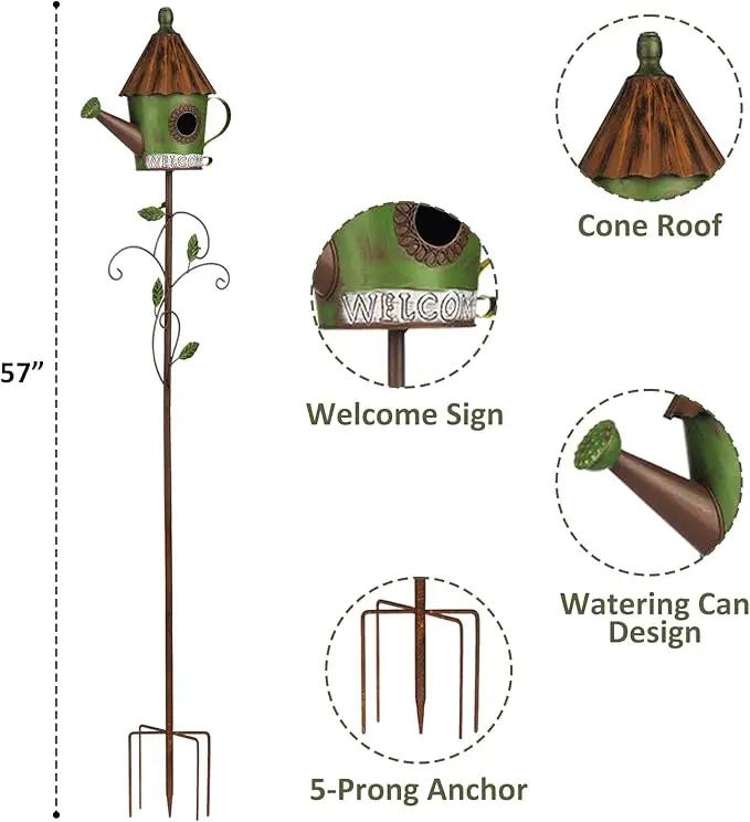 BAYN 57” Bird Houses Stake for Outside, Metal Watering Can Birdhouse Garden Stake Wild Bird Feeder Pole with Welcome Sign Outdoor Decorations for Patio, Backyard, Garden by GreenHaven Gardens