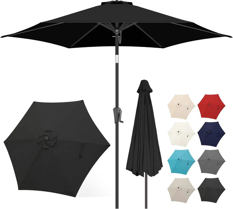 FLAME&SHADE 10ft Patio Umbrella - Outdoor Umbrella with 6 Sturdy Ribs, Push Button Tilt and Crank, UV Protection Table Market Umbrella for Pool, Porch，Garden, Deck, Backyard (Black) by GreenHaven Gardens