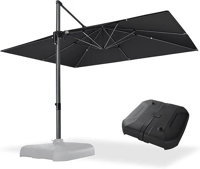 PURPLE LEAF 10' X 13' Square Cantilever Umbrella Patio Umbrella with Base Outdoor Umbrella Aluminum Offset with 360-degree Rotation for Garden Deck Pool Patio Black by GreenHaven Gardens
