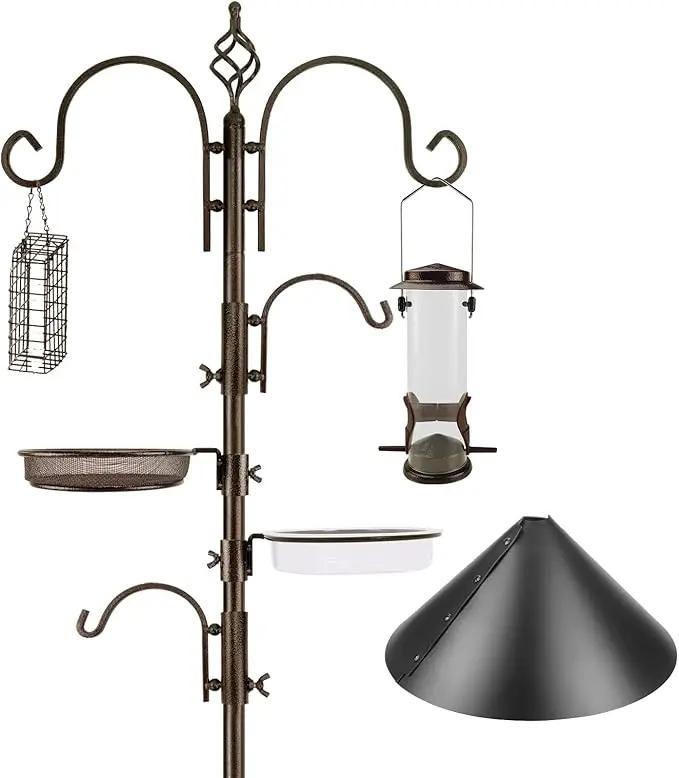 Bird Feeding Station Kit with Squirrel Baffle and Suet Cage Wild Bird Feeder Kit with Mesh Tray, Fruit Hook, and Double W Hook for Attracting Wild Birds by GreenHaven Gardens