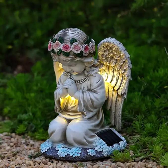 Garden Statues for Outside, 3 LED Solar Praying Angel Figurines Decorative Light, Waterproof Resin Fairy Statue Solar Light for Patio Balcony Yard Lawn Ornament Gifts for Mom (PrayAngel) by GreenHaven Gardens