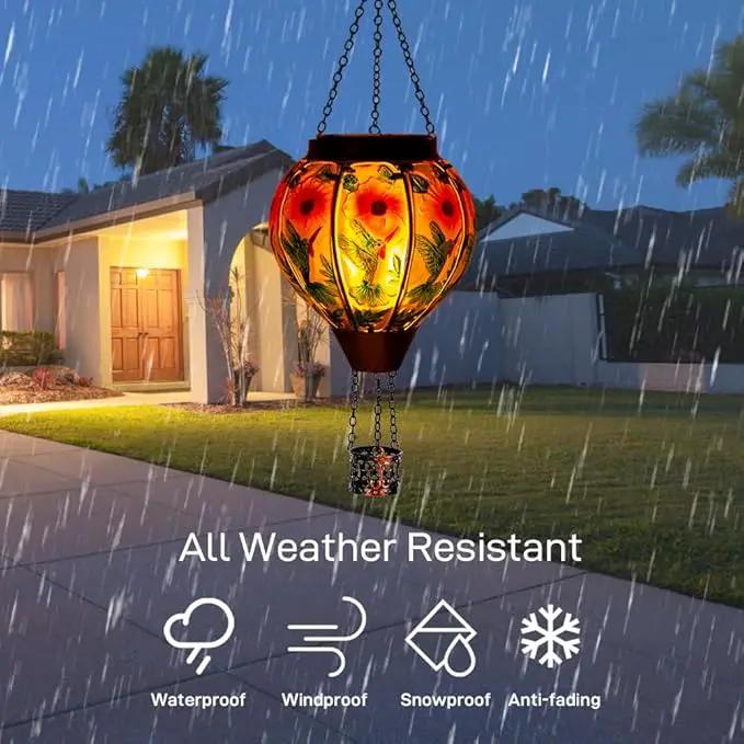 DREAMSOUL 2PCS Hummingbird Hot Air Balloon Solar Lantern, Hanging Glass Solar Lanterns Outdoor Waterproof for Garden Tree by GreenHaven Gardens
