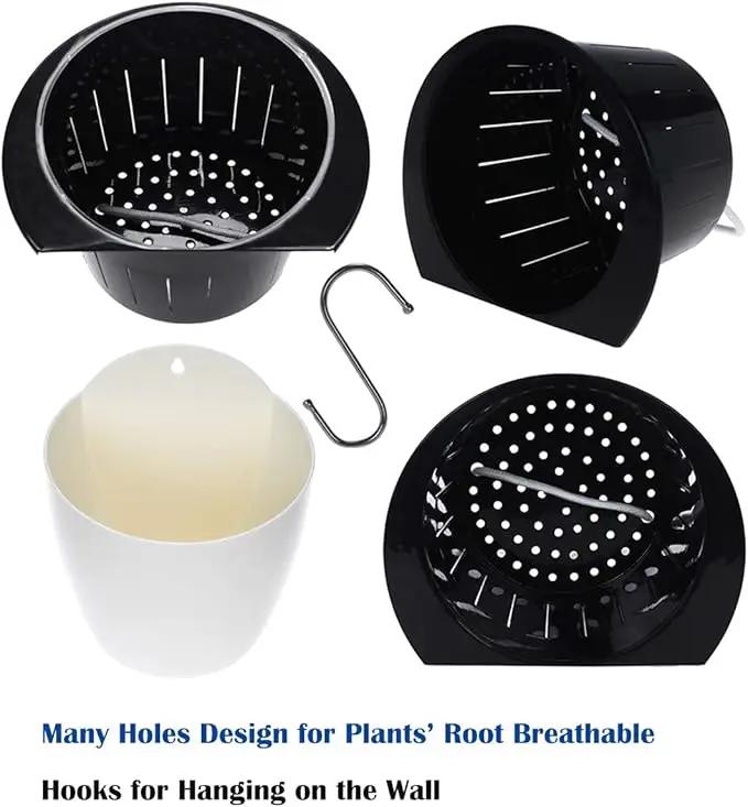 6 Packs 5" Plastic Self Watering Pots Wall Hanging Planters Wall Mounted Wicking Flower Pots for Indoor and Outdoor African Violet, Ocean Spider Plant, Orchid, White by GreenHaven Gardens
