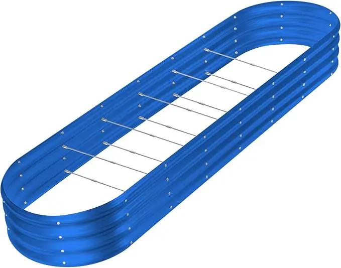 Land Guard 8×2×1ft Galvanized Raised Garden Bed Kit, 108 Gallon Capacity Raised Garden Boxes Outdoor, Oval Metal Raised Garden Beds for Vegetables, Blue(with 10 Connecting rods) by GreenHaven Gardens