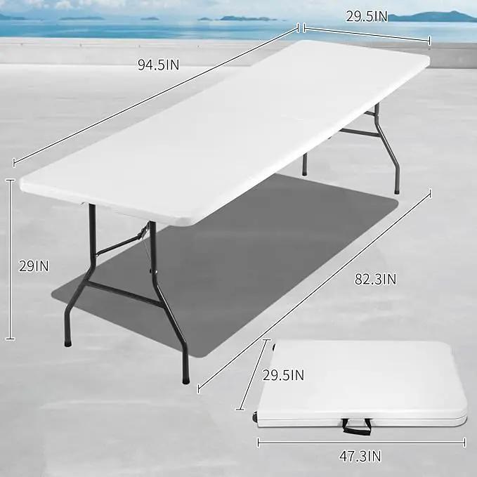 8FT Folding Table, Heavy Duty Foldable Table with Handle, Portable Fold-in-Half Utility Tables for Indoor & Outdoor Use Perfect for Camping BBQ Party Wedding Market Events, White by GreenHaven Gardens