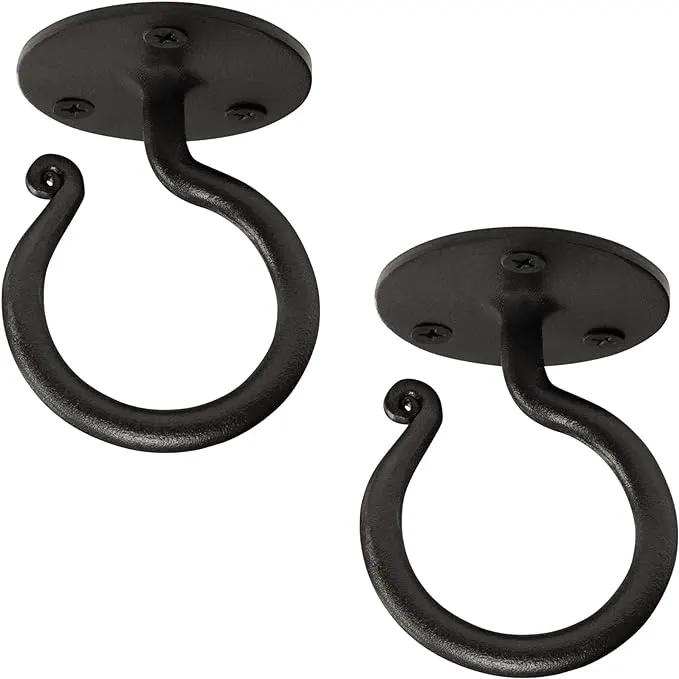 RTZEN Plant Hangers Outdoor or Indoor - Wrought Iron Metal Hanger Indoor Hook - Heavy Duty Wall Bracket Hooks for Hanging Plants Baskets Lanterns Wind Chimes - 2 Pack (Black Ceiling Hooks) by GreenHaven Gardens
