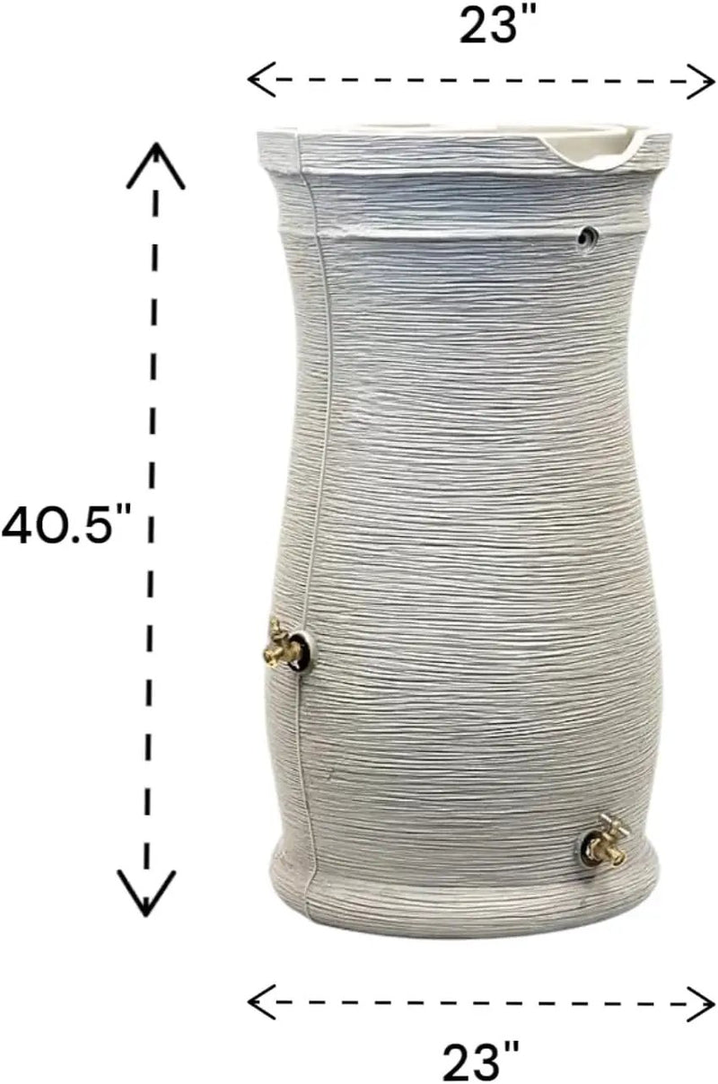 Stylish Impressions Capri Rain Saver, 50 Gallon, Sturdy Rain Barrel with Planter, Ribbed Design, Gray, with Dual Brass Spigots. by GreenHaven Gardens