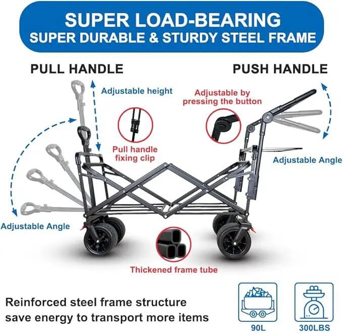 SKYMANOR Collapsible Wagon with Removable Canopy, 3-in-1 Heavy Duty Garden Cart with Big All-Terrain Wheels, Brakes, Adjustable Push Pull Handle, Cooler Bag, 300LBS Wagon Cart for Camping (Grey) by GreenHaven Gardens