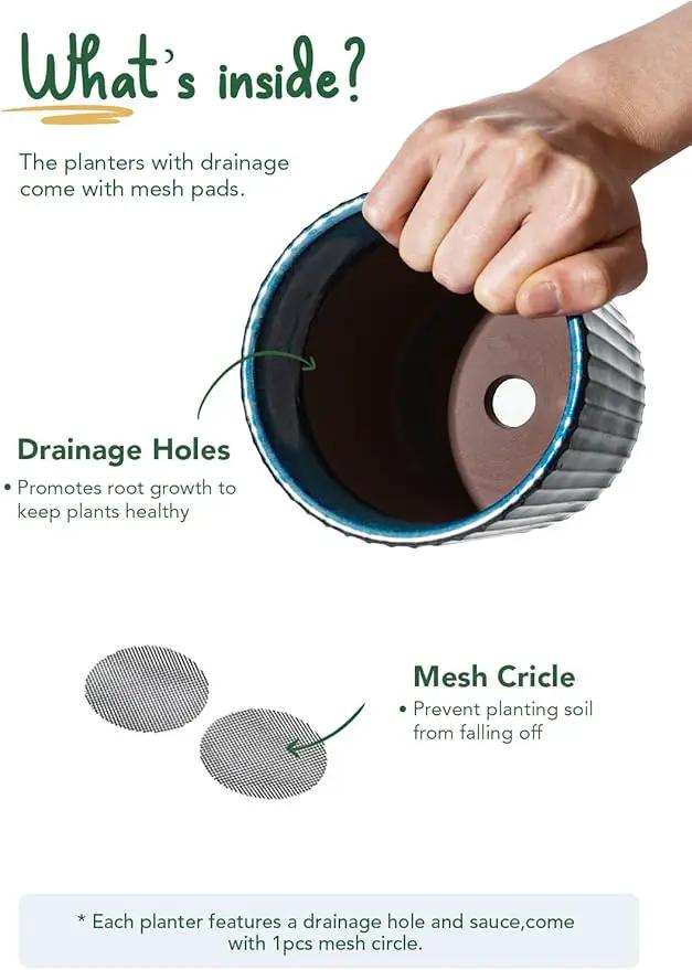 LE TAUCI Ceramic Pots for Plants, 5.5 Inch Plant Pots with Drainage Hole and Saucer, Indoor Plant Pots for Succulent, Snake Plants and Cactus, Flower Pots, Set of 2, Reactive Glaze Blue by GreenHaven Gardens